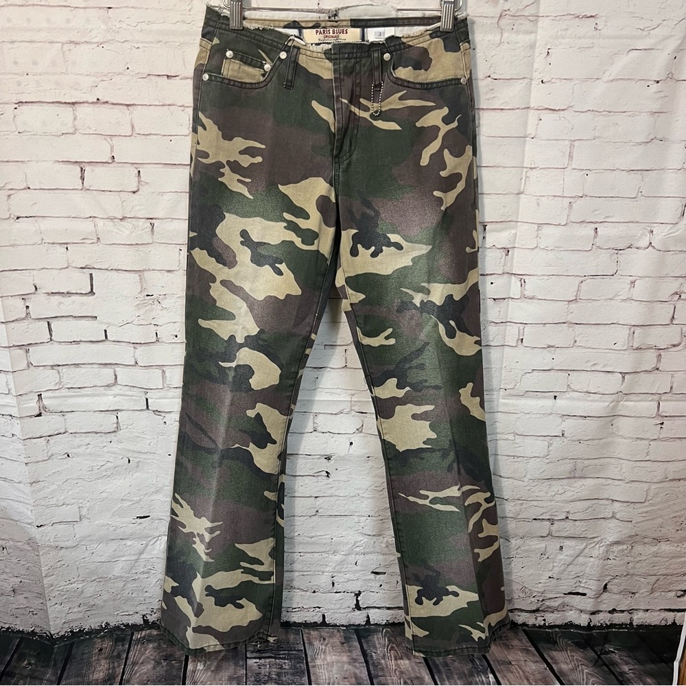 Vintage Camo Flare Low Rise Jeans Pants Size 3 Paris Blues Y2K Bell Bottom